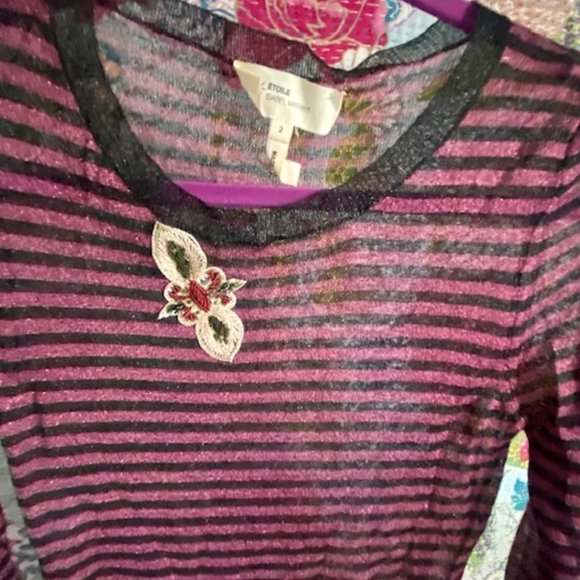 ETOLE SABEL MARANT pink & black striped, metallic thin-knit top in size 2 - Picture 6 of 16